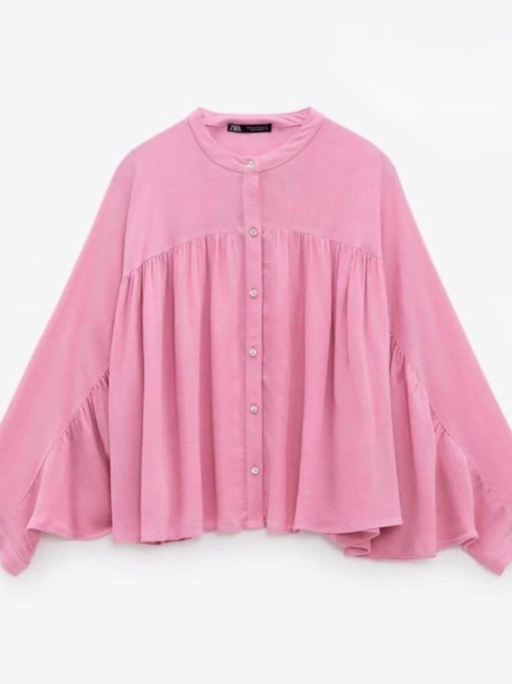 Zara Rose-Pink Button-Front Flowy Blouse